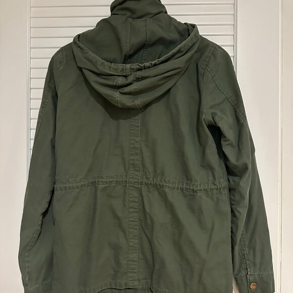 Market & Spruce Olive Green Hooded Utility Jacket – Striped Lining – Size S - Picture 2 of 8